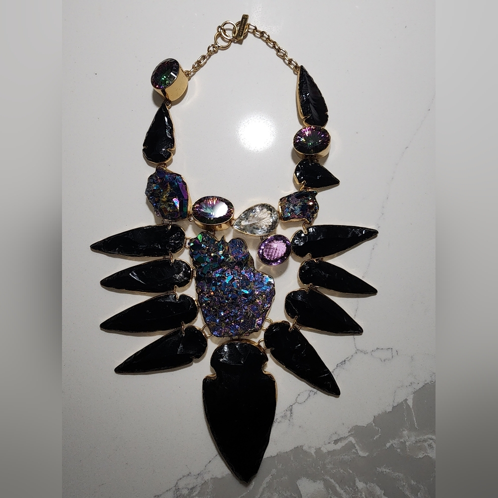 Alchemia Obsidian Arrowhead and Mystic Quartz Necklace